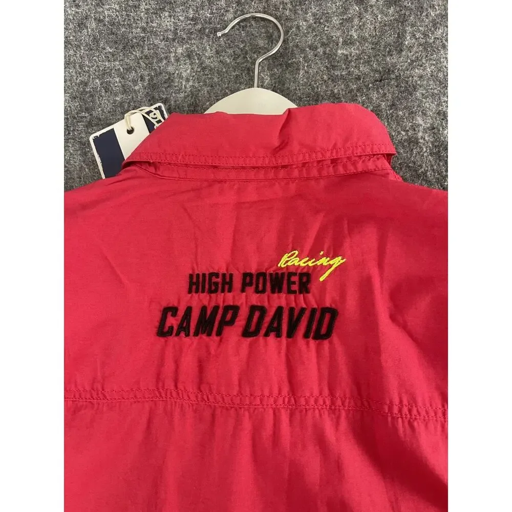 Camp David Shirt Mens Large Button Up Embroidered Red Long Sleeve N249